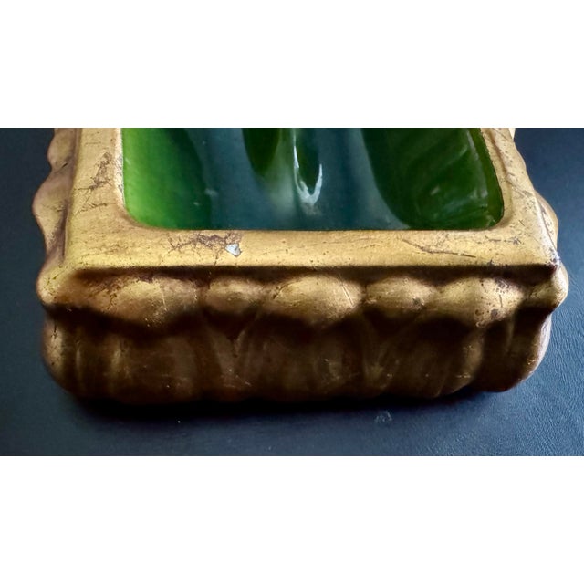 Mid-Century Anthony Freeman McFarlin California Pottery Gold Leaf & Avocado Green Ashtray. Add a touch of retro Hollywood...