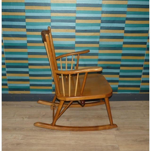 Vintage Rocking Chair with Locking Mechanism in Wood, 1890s For Sale - Image 5 of 11