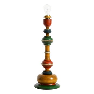 , Large 1980s Table Lamp Made of Colorful Stained Pine Wood For Sale