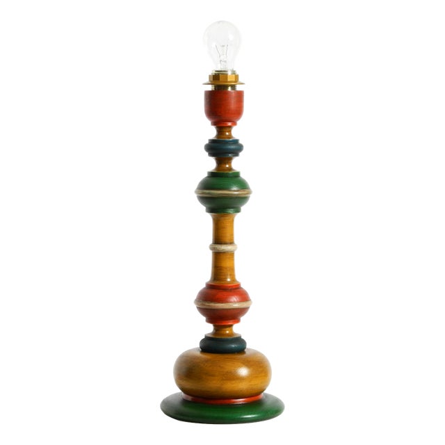 , Large 1980s Table Lamp Made of Colorful Stained Pine Wood For Sale