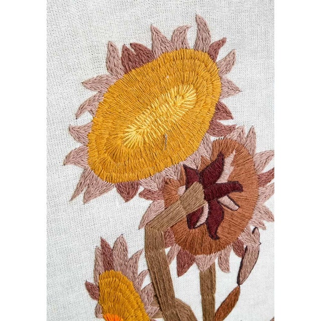 Mid Century Modern Vintage Tapestry Wall Hanging Hand Made Sunflowers Floral For Sale - Image 4 of 9