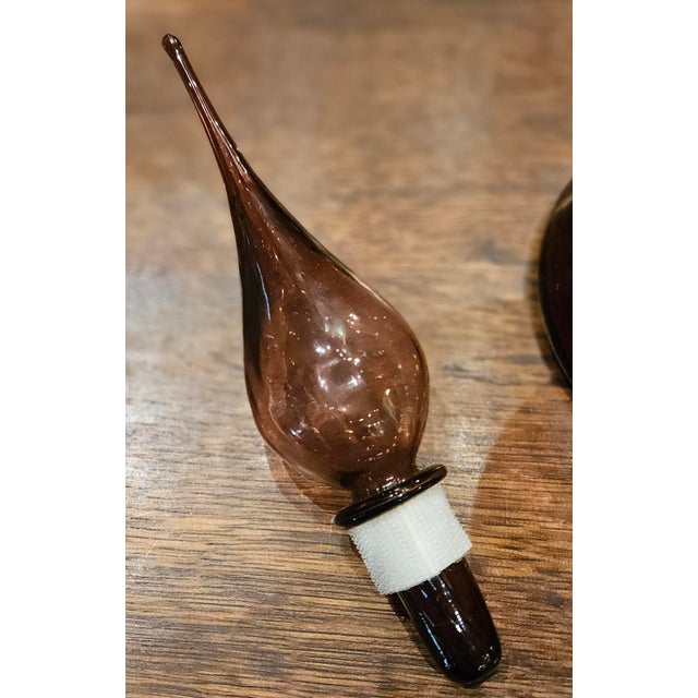 Glass Vintage MCM Amethyst Glass Genie Bottle Decanter Italian Empoli Style With Flame Stopper For Sale - Image 7 of 12
