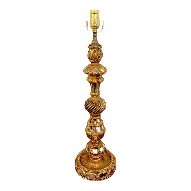 1960s Spanish Colonial Giltwood & Mirror Candlestick, Now as a Lamp For Sale