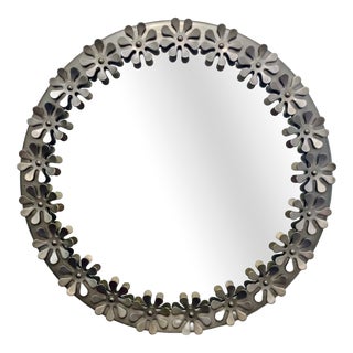 Vintage Mirror with Metal Flowers, Sweden, 1970s For Sale
