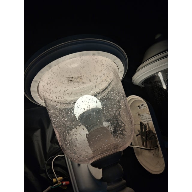 Vintage Outdoor Seeded Glass Wall Sconses - A Pair For Sale - Image 10 of 13