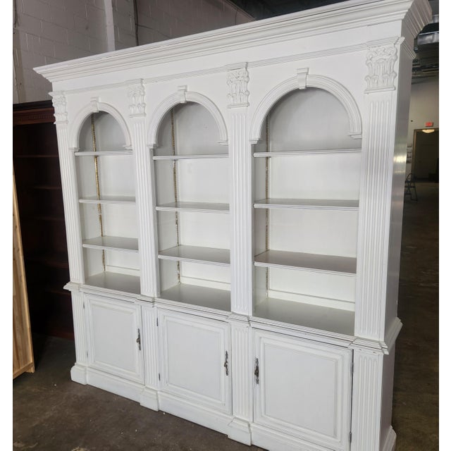 Wood 1990s Pulaski White Neoclassical Two-Piece Bookcase Unit For Sale - Image 7 of 10