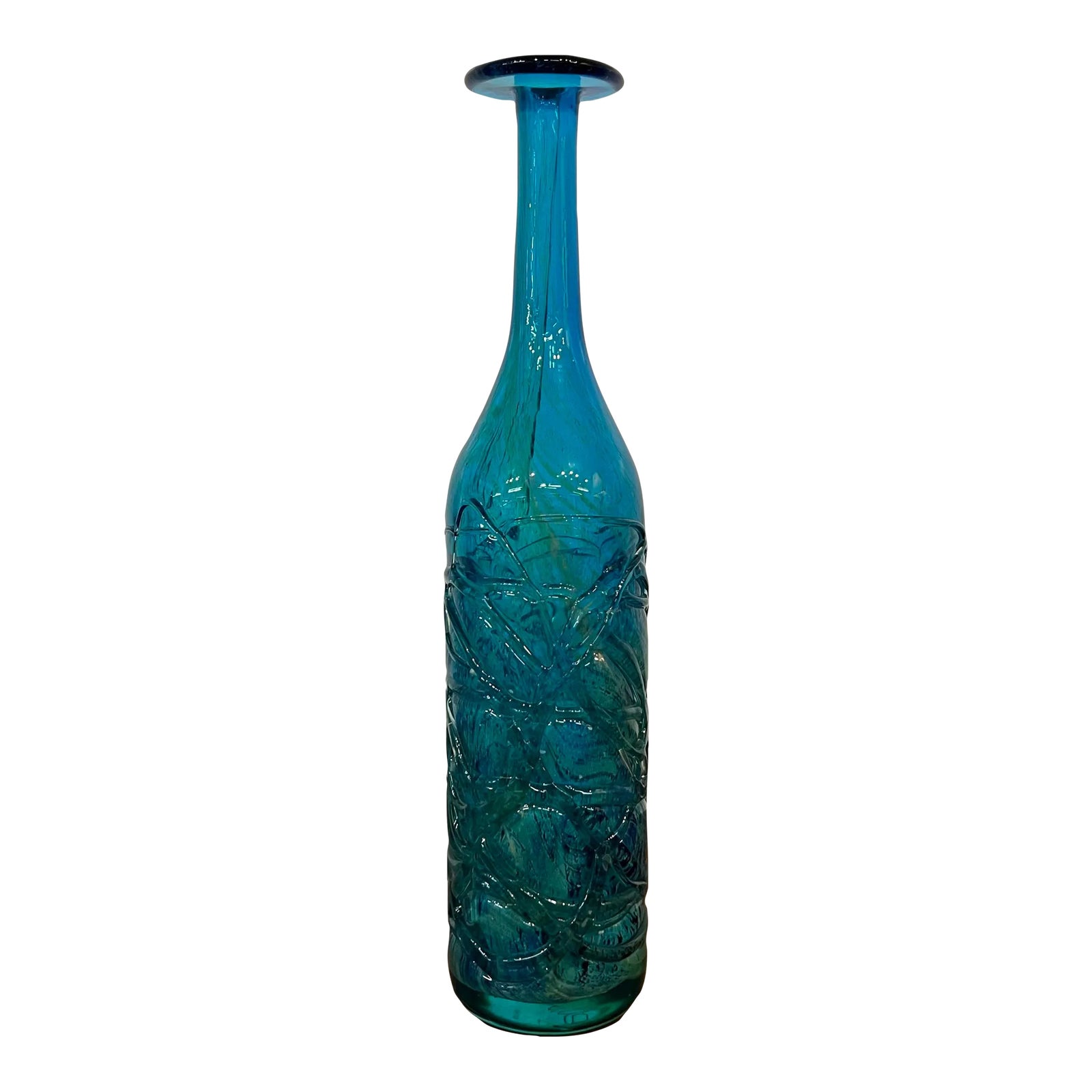 Mdina Ming Blue and Green Art Glass Bottle Vase Chairish