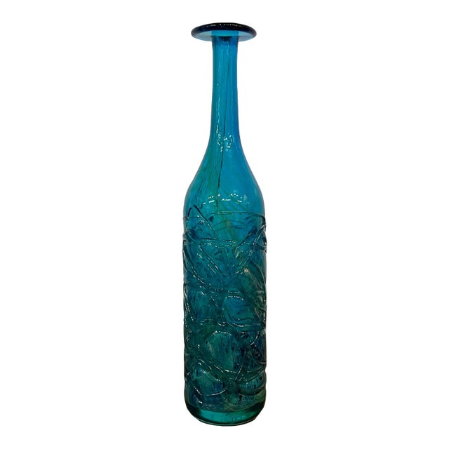 Mdina Ming Blue and Green Art Glass Bottle Vase For Sale