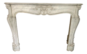 Louis XV Style Fireplace in White Carrara Marble, 19th Century