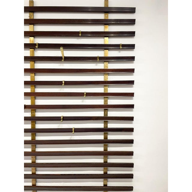 Mid-Century Slatted Coat Rack with Brass Hooks attributed to Jules Wabbes, Belgium, 1950s For Sale - Image 3 of 10