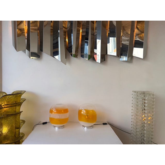 Pair of Murano Glass Orange White Smoke Saturn Lamps. Italy, 1970s For Sale - Image 11 of 13