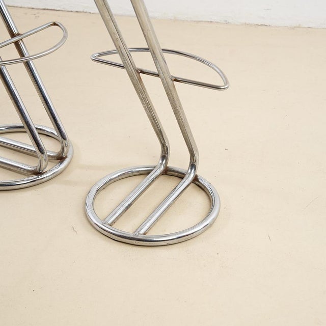 Chrome Metal and Wood Stools, Set of 2 For Sale - Image 4 of 5