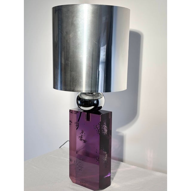 Amethyst Colored Acrylic and Chrome Table Lamp, Italy, 1970 For Sale - Image 18 of 18