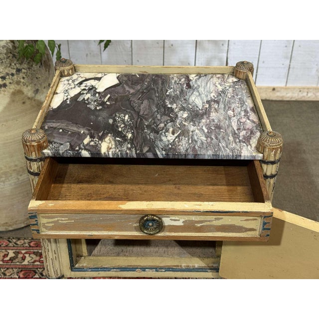 Louis XVI Bedside Table in Beechwood with a Marble Top, 19th Century For Sale - Image 5 of 18
