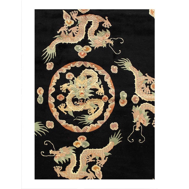 Gorgeous And Extremely Artistic Antique Chinese Two Claw Dragon Design Shabby Elegance Rug, Circa Date: 1960 - A beautiful...