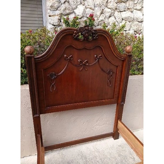 Traditional Vintage Twin Headboard Footboard Rails Dark Wood Tone For Sale - Image 3 of 6