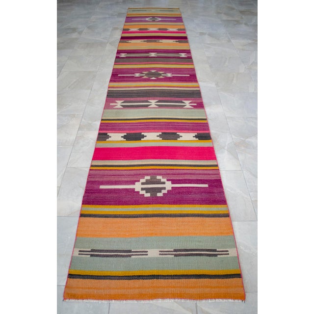 Vintage Turkish Runner Rug Kilim - Handmade Extra Long Hallway Decor , Stair Runner 2′10″ X 15′3″ For Sale - Image 12 of 15
