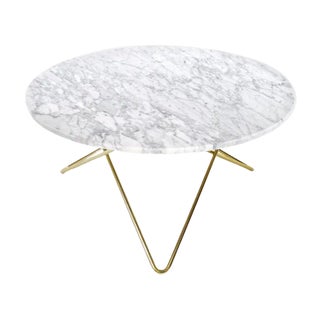 White Carrara Marble and Brass O Table by OxDenmarq For Sale