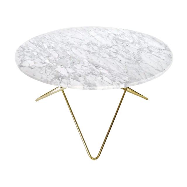 White Carrara Marble and Brass O Table by OxDenmarq For Sale
