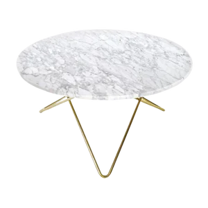 White Carrara Marble and Brass O Table by OxDenmarq