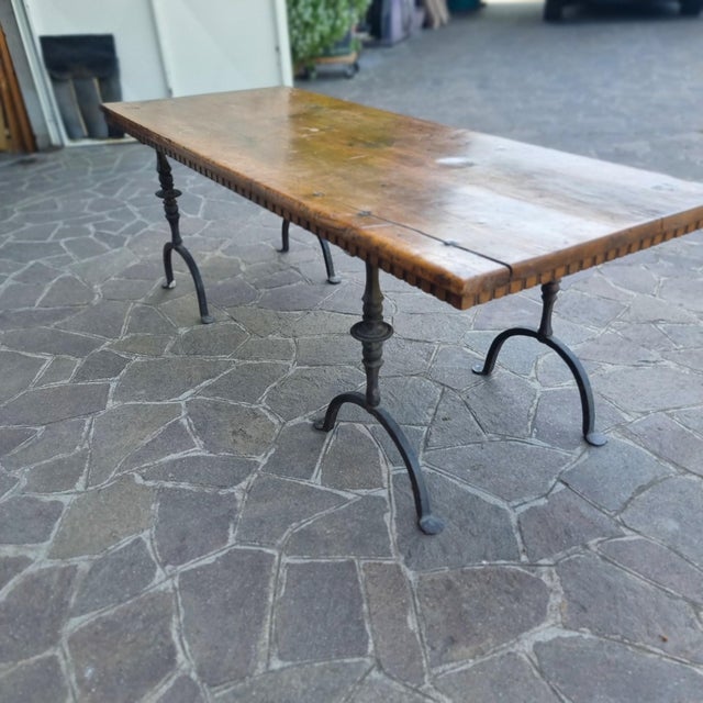 Brown Coffee Table with Walnut Top and Forged Iron Base, 1670 For Sale - Image 8 of 11