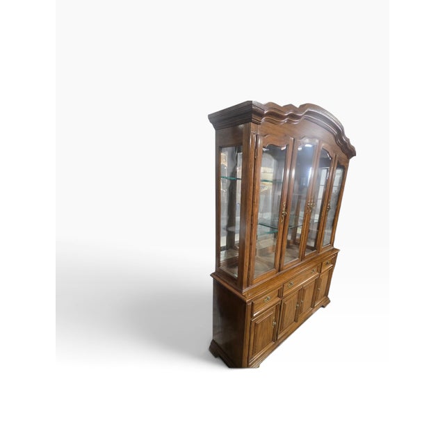 Thomasville Vintage Thomasville Oak Glass Display China Cabinet & Hutch For Sale - Image 4 of 7