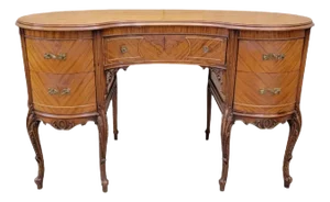 Antique French Provincial Mahogany Inlaid Marquetry Kidney Desk