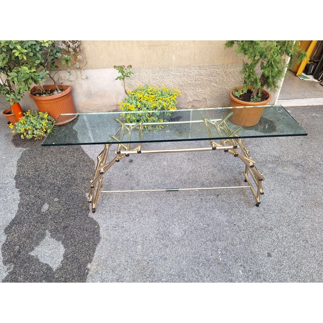 Metal Console Table in Brass-Plated Aluminum andd Glass Top by Fedele Papagni for Leonardo Da Vinci, 1990s For Sale - Image 7 of 18