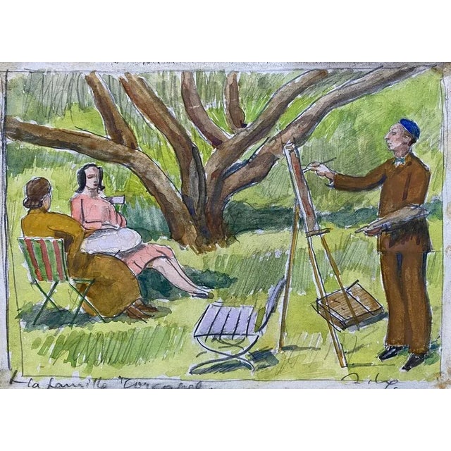 Alexandre Blanchet, Torcapel Family, 1920s, Watercolor For Sale - Image 7 of 7