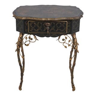 Stunning Decorated 1 Drawer End Table W. Toleware Legs For Sale