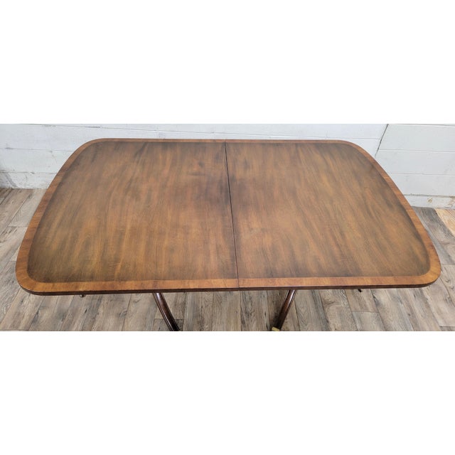 Traditional Vintage Kittinger Sheraton Regency Style Banded Mahogany Double Pedestal Dining Table For Sale - Image 3 of 11