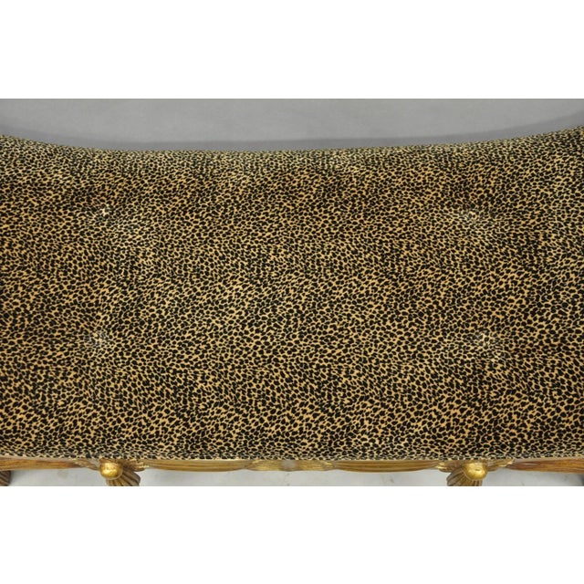 Wood Vintage Italian Hollywood Regency Style Leopard Print Upholstered Window Bench For Sale - Image 7 of 11