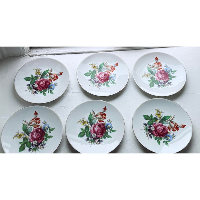 Ceramic Vintage 1970s Bareuther Waldsassen Bavarian Rococo Porcelain Dessert Plates, Set of 6 For Sale - Image 7 of 8