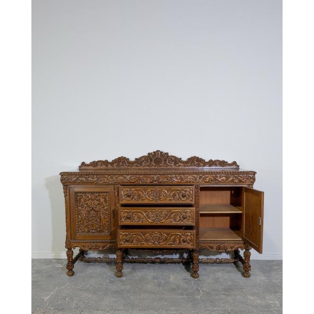Wood Jacobean Carved Buffet Sideboard For Sale - Image 7 of 12