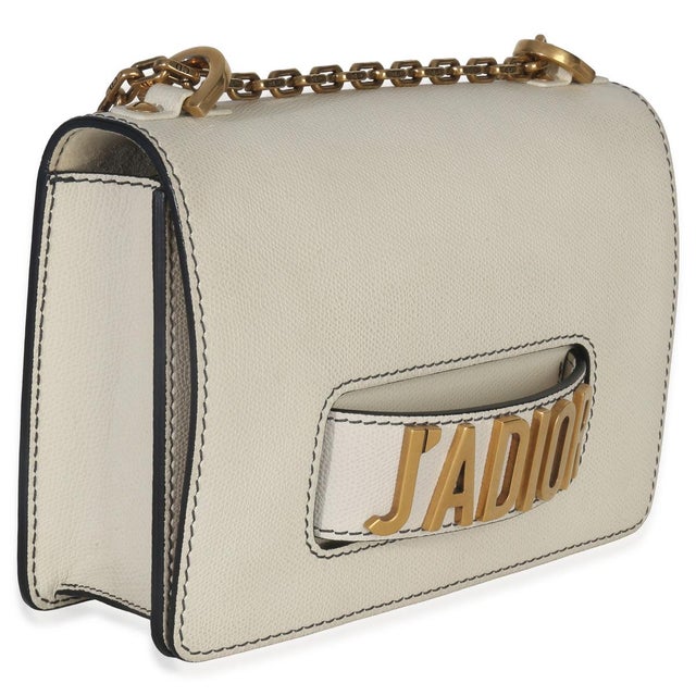 Contemporary Off White Grained Calfskin JAdior Chain Flap Bag For Sale - Image 3 of 9