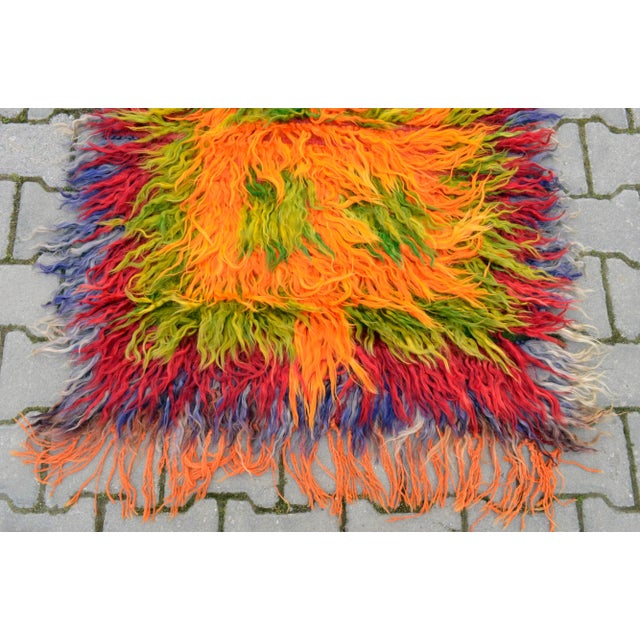 Textile Turkish Hand-Knotted Shaggy Rug Mohair Wool Tulu Rug - 2′9″ × 3′11″ For Sale - Image 7 of 11