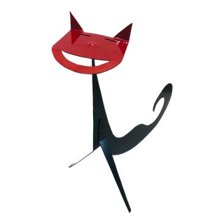 1972 Mid Century Steel Cat Kinetic Art Sculpture Stabilo Art Mobile Lawn Patio Yard Outdoor / Indoor Artist Made Ooak For Sale