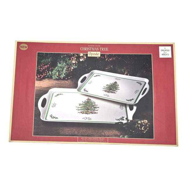Spode “Christmas Tree” Pimpernel Holiday Melamine Serving Trays – Set of 2 For Sale