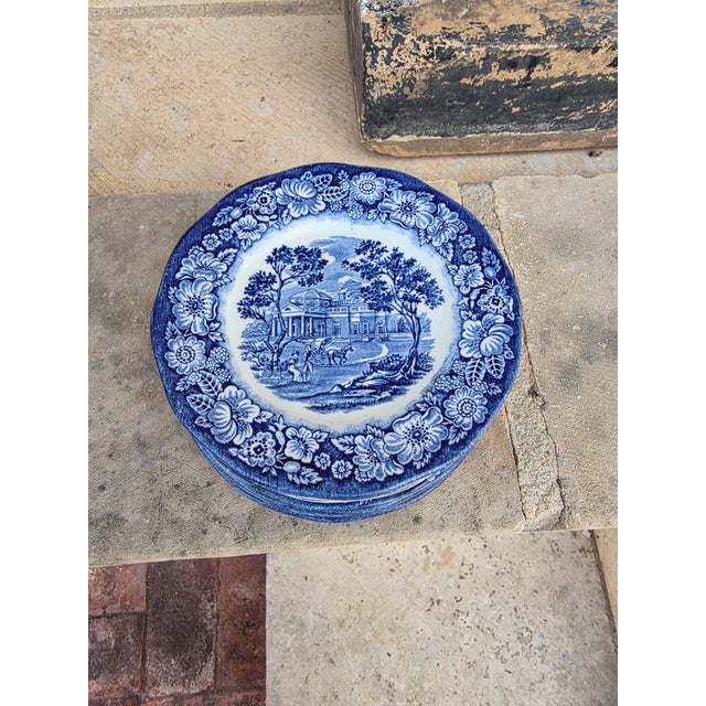 Staffordshire Potteries Vintage Staffordshire Blue and White Liberty Blue Bread Plates - Set of 8 For Sale - Image 4 of 5