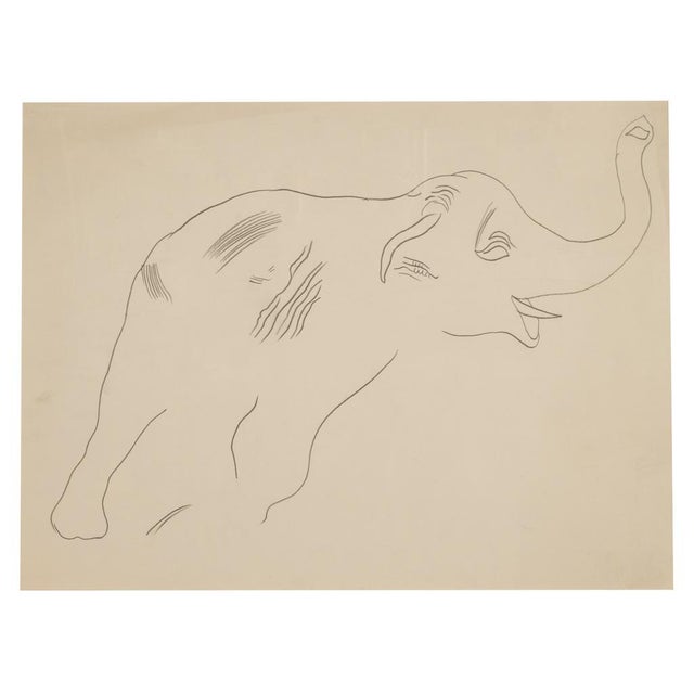 A rare and original graphite on paper drawing titled "Elephant" by renowned Pop Artist, Andy Warhol 1955. The drawing...
