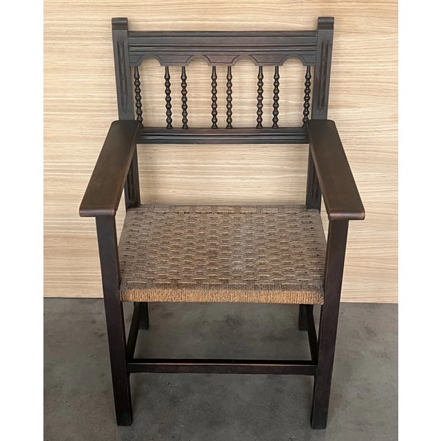 Set of 20th Century Catalan Throne Armchairs in Walnut and Caned Seats, 1890 For Sale - Image 6 of 11