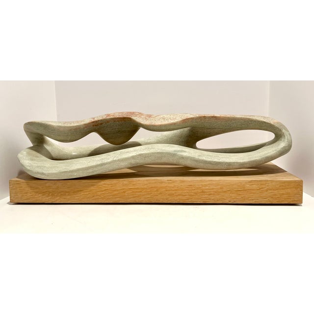 Large Biomorphic Abstract Stone Sculpture “Driftwood” Signed e.f. 1994 – Organic Modern Studio Art on Oak Base For Sale - Image 10 of 10