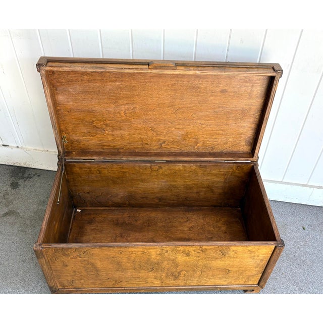 Asian Style Ming-Leg Oak Hinge Top Storage Trunk For Sale - Image 4 of 5