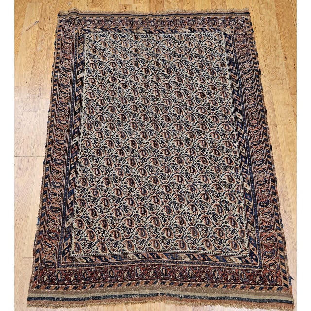 Late 19th Century Persian Afshar Tribal Rug, Hand-Knotted Wool, All-Over Paisley Geometric Pattern, Ivory & Brown, 4x6 For Sale - Image 11 of 18