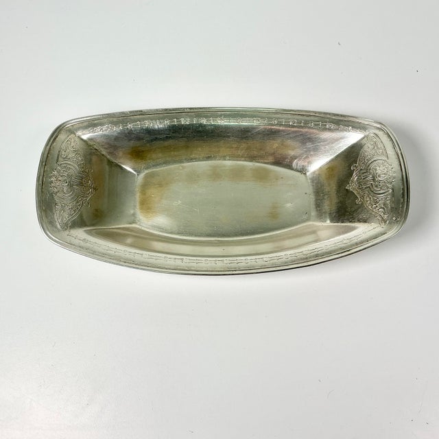 Early 20th Century Early 20th C. Antique Art Deco English Chippendale Silverplate Bread Tray or Relish Dish. For Sale - Image 5 of 12