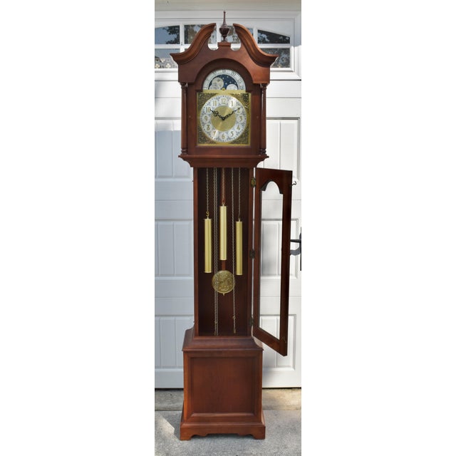 Hermle Alexandria Grandfather Clock Cherry Wood Moon Phase Westminster Chime For Sale - Image 15 of 15