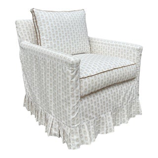 Lee Industries Floral Slipcovered Swivel Chair For Sale