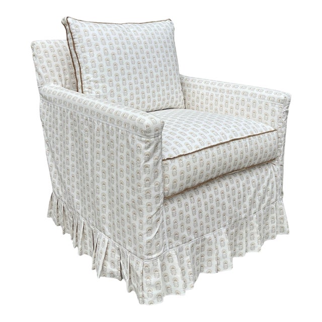 Lee Industries Floral Slipcovered Swivel Chair For Sale