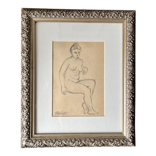 1965 Nude Pencil Drawing-Framed & Signed For Sale