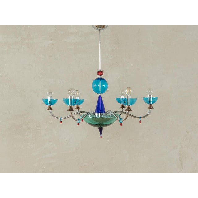 Postmodern Blue Chandelier, 1980s For Sale - Image 14 of 14